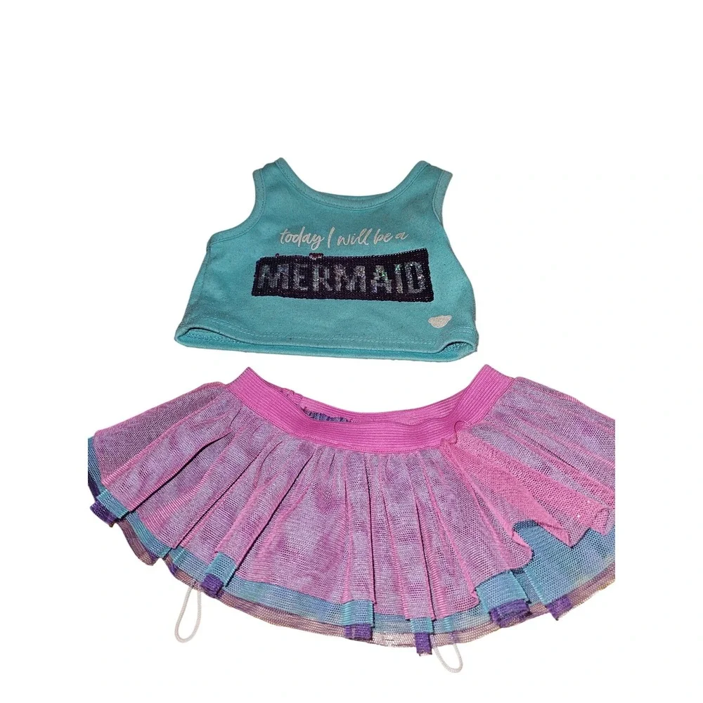 Build-A-Bear Workshop Mermaid Bear Pink Purple Tie‎ Dye Plush with Outfit Set